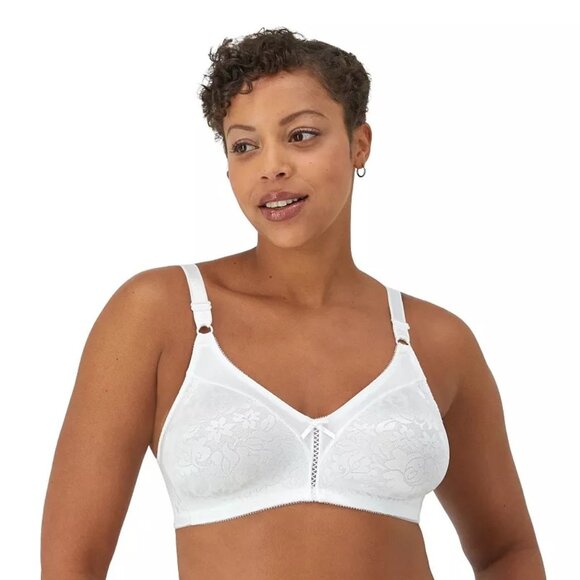 NWT Bali Double Support Lace Full Figure Wireless Bra Sz 40B White Satiny Floral - Picture 1 of 5